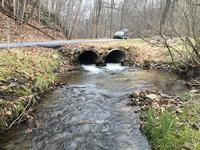 Instream view of crossing structure outlet at Narrow Lane